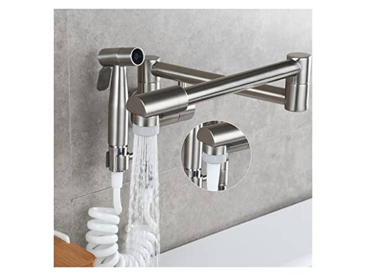 Küchenarmatur, Messing Küchenspüle Topffüller Wasserhahn Wandmontage Küchenarmatur mit Seitensprüher for kaltes Wasser Einhand(2 Flow modes)