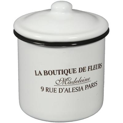 Dose AMBIENTE HAUS "Behälter mit Deckel aus Emaille", weiß, B:9cm H:10cm T:9cm, Emaille, Aufbewahrungsboxen, Vorratsdose