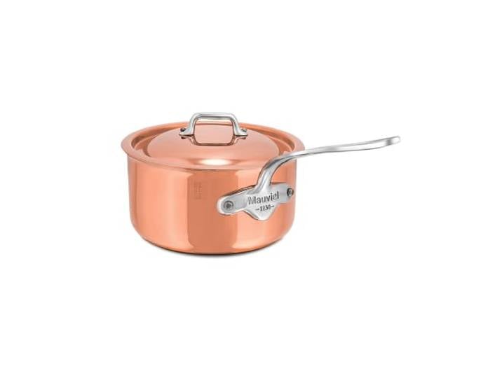 Mauviel M'6S Stielpfanne mit Deckel, 6-lagig, poliertes Kupfer und Edelstahl, Griff aus gegossenem Edelstahl, geeignet für alle Herdarten, 3,4 qt, hergestellt in Frankreich