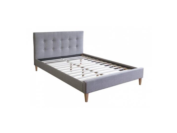 Lit double en tissu rembourre 120x200 avec sommier a lattes