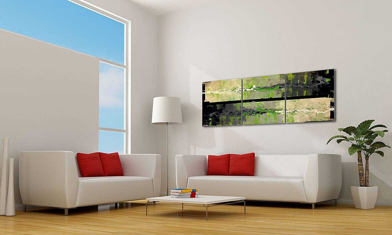 home24 Afbeelding Two Directions abstracte wanddecoratie katoen groen/beige/grijs/zwart B/D/H: 210 x 70 x 2 cm