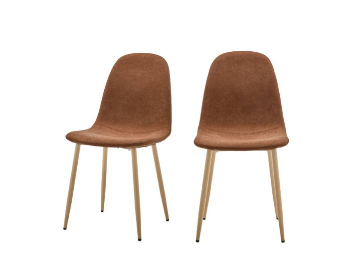 Lot De 2 Chaises En Tissu Piètement Effet Bois - Rouille - Bella