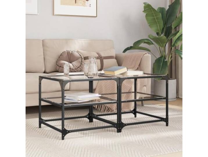 HEFZGDB Couchtische mit Glasplatten 2 STK. Transparent 50x50x45cm Stahl, Beistelltische für Wohnzimmer, Langlebiges Design mit Edelstahlgestell und pflegeleichter Oberfläche