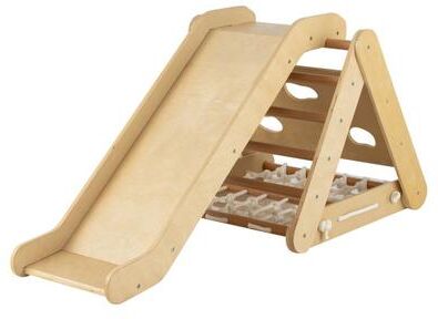 Costway Patented 4 in 1 Triangle Climber Toy with Sliding Board and Climbing Net-Natural