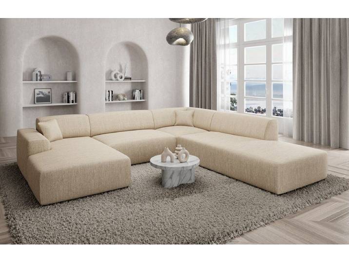 Sofa Dreams Wohnlandschaft Designer Strukturstoff Sofa Mallorca U Lounge Stoffsofa Modern, Lounge-Sofa