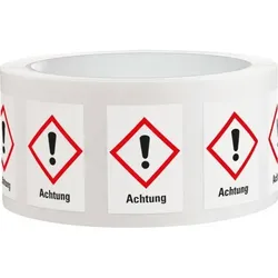 Aufkleber I Gefahrensymbol Ausrufezeichen GHS 07, Achtung, Haftpapier, 52x74mm, 1000/Rolle, GHS-Verordnung