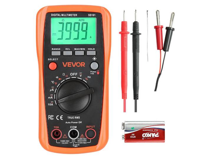 VEVOR Multimètre Numérique\, 4000 Points\, Multimètre Professionnel TRMS Voltmètre Test de Tension CA CC\, Courant\, Résistance\, Capacitance\, Fréquence\, Température\, Diodes\, Continuité\, Cycle de Service