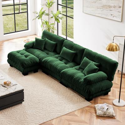 Loedds Chenille L-Shaped Modular Sectional Sofa with Ottoman & Deep Seats