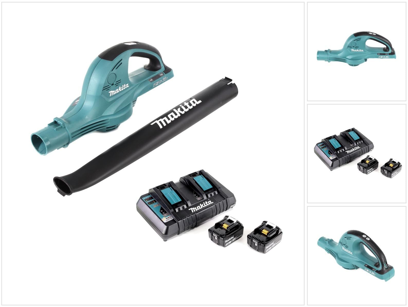 Makita DUB 361 PT bladblazer met 2x 18 V / 36 V accu en 2x Makita BL 1850 5 Ah accu en Makita DC 18 RD 2-voudige lader