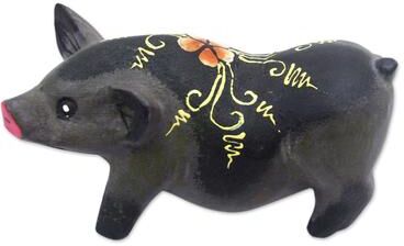 Novica Handmade Cute Piggy Wood Figurine