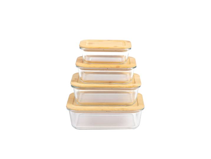 Vorratsbehälter Set Glas 4-teilig mit Bambusdeckel