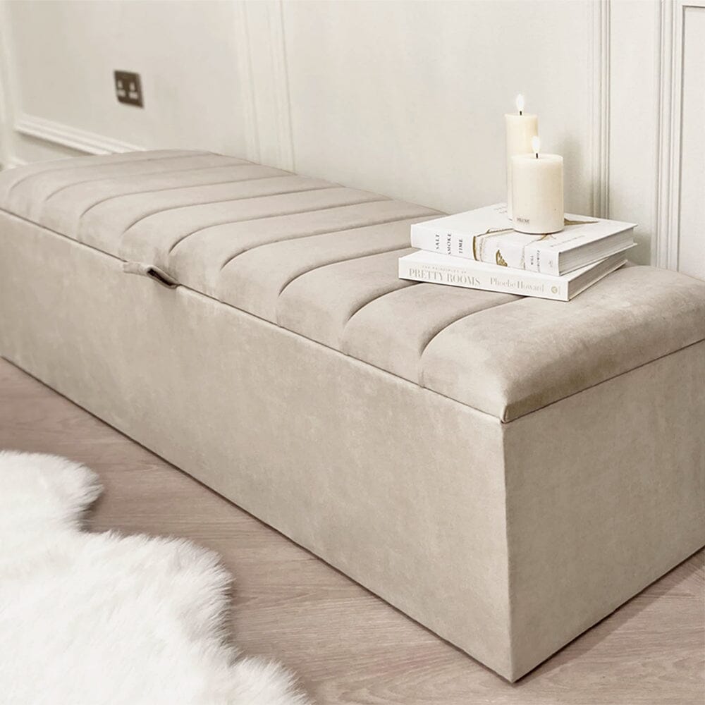 Zana Vanilla Panelled Ottoman Box, King