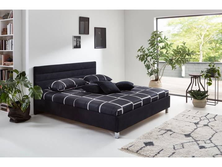 Polsterbett, Microvelours, Schwarz, 170×210 cm, Abnehmbarer Bezug, WESTFALIA SCHLAFKOMFORT