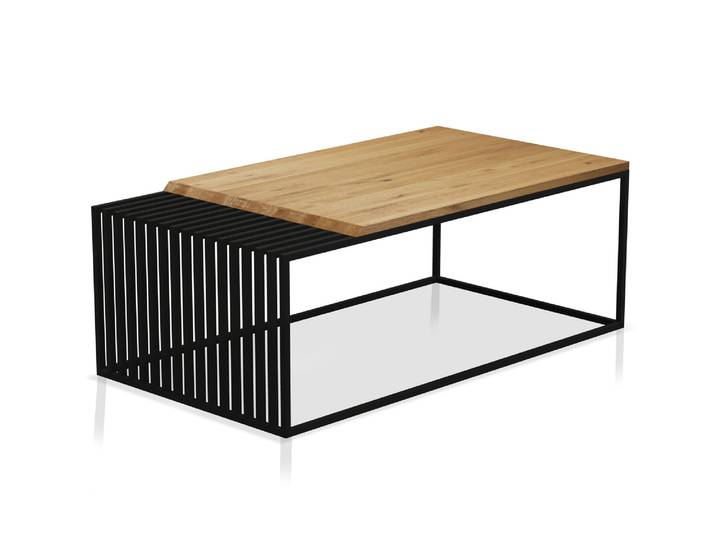 JEZZ Couchtisch, Material Massivholz / Metall, Eiche geölt /