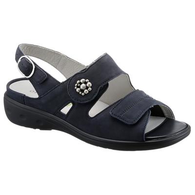 Riemchensandale WALDLÄUFER "Kara-Soft", Damen, Gr. 7 (40,5), Leder Textil, blau (dunkelblau), Nubukleder, Textil, Schuhe Riemchensandale, Sommerschuh, Sandalette, Keilabsatz, mit Klettverschlüsse, K-Weite