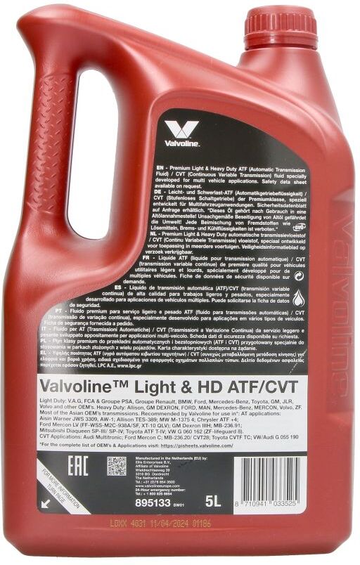 Getriebeöl VALVOLINE 908831 LIGHT HD ATF CVT 5L
