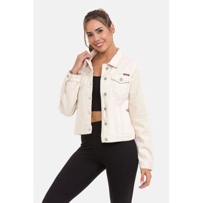 Jeansjacke CIPO & BAXX "Jeansjacke", Damen, Gr. L, beige, Stoff, 100% Baumwolle, unifarben, regular fit normal, Manschette, Jacken Jeansjacke, Mit praktischen Brusttaschen, WJ212
