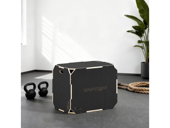 SPORTNOW Box Plyo 3-en-1 Bois Noir 3 Hauteurs Fitness