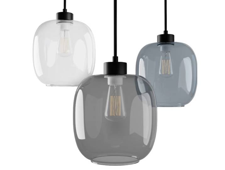 Liadomo Pendelleuchte Magellan, modern, 3 bunte Glasschirme - Transparent/Rauchglas/Blau runde Tischbeleuchtung, farbenfroher Kontrast, E27 Junges Wohnen, Skandinavisch