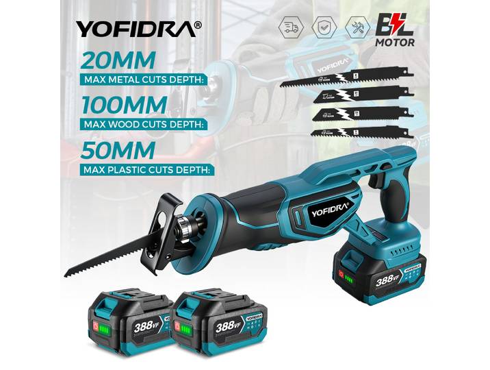 Scie sauteuse sans fil YOFIDRA 3000W, 3000 tr/min, pour la coupe de métal, bois et tuyaux, compatible avec batterie Makita 21V.
