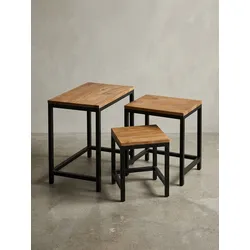 Beistelltisch Set – 3-teilig Massivholz Metallbeine Braun