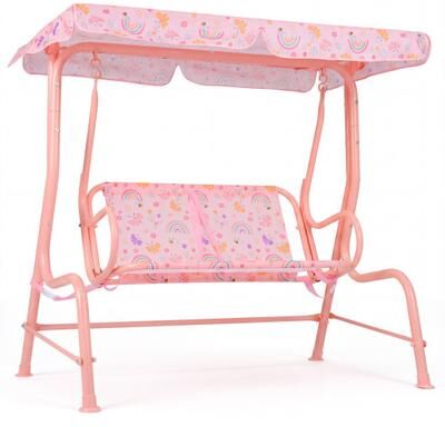 Costway Kids Patio Swing 2-Seater Outdoor Porch Swing Lounge Chair with Adjustable Canopy-Pink
