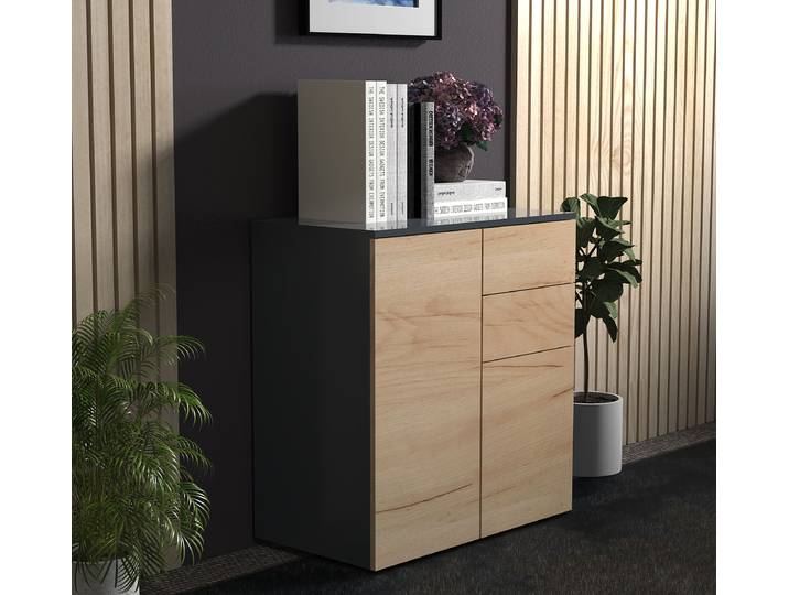 Commode Dalosa avec tiroirs 70 x 77 x 39cm Marron/Gris/Imitation chêne/Anthracite