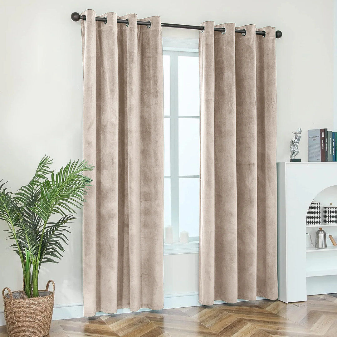 Fairmont Park Crushed Velvet Eyelet Ready Made Thermal Drape & Curtain Beige 228cm Width x 228cm Drop
