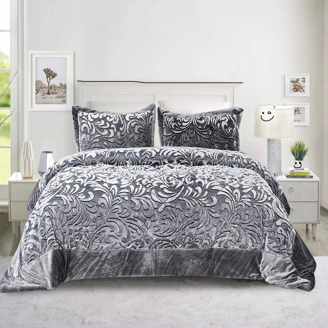 SHAZ HOME Microfiber Floral Bedspread with Pillow Shams Grey Double Bedspread + 2 Standard Shams