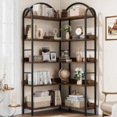 Garvee 5-Tier L-Shaped Corner Bookshelf, Arched Metal Frame & Open Shelves, Display Rack for Office, Living Room, Bedroom