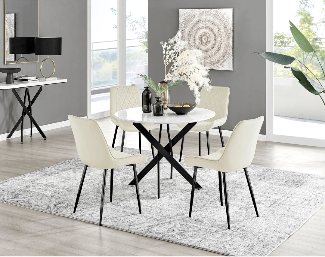 Canora Grey Eubanks 4 -Person Dining Set Cream/Black 4