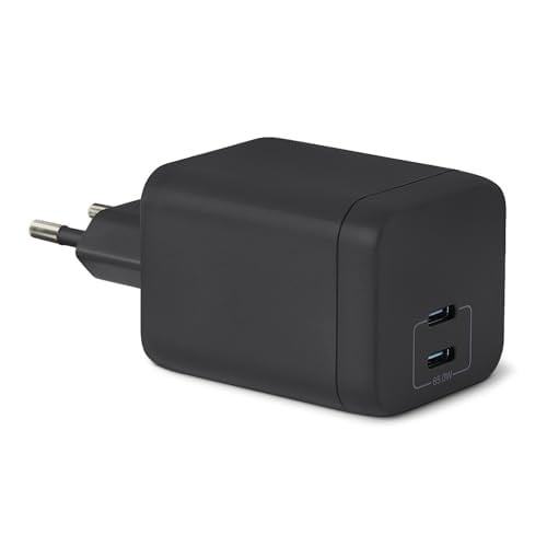 Amazon Basics 65W Nano GaN USB-C wandlader met 2 poorten, zwart