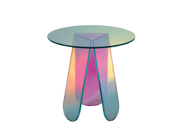 GLAS ITALIA table basse SHIMMER (Ø 52 x 45 cm - Cristal transparent multi-chromatique)