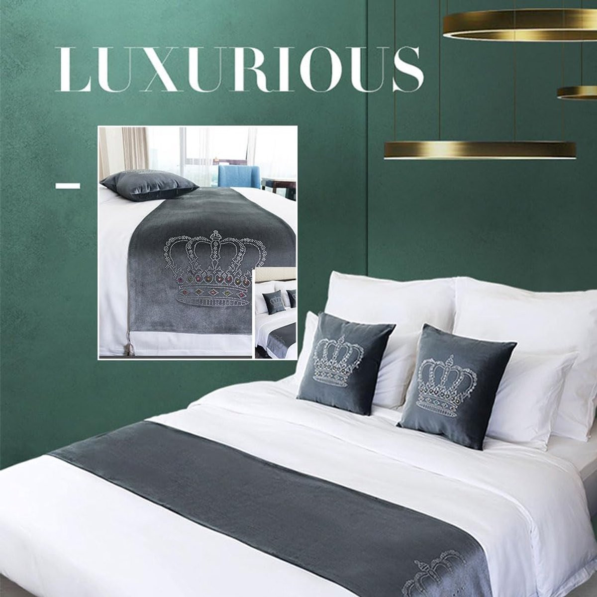 Zachte velvet bedloper voor slaapkamer decoratie - Grijs - B: 45 cm, L: 240 cm