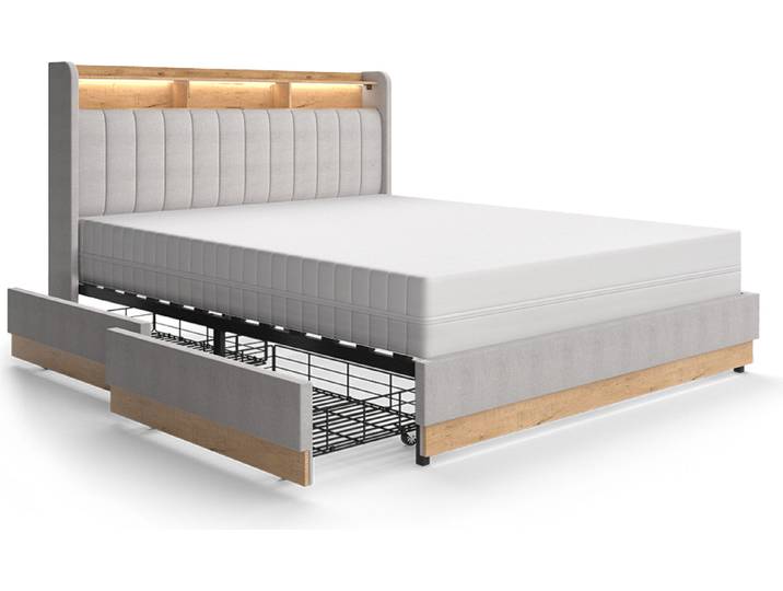 Polsterbett Vitalispa Nura Grau 160x200 cm mit 4 Schubladen, Model 51722