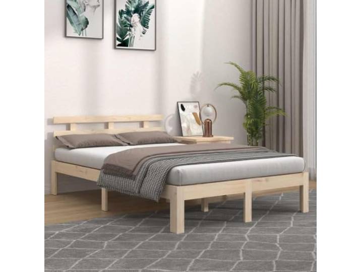 RJPLMFV Bettgestell, Massivholz, 140 x 200 cm Massives Kiefernholz, Lattenrost inklusive, klassisches Kopfteil, stabil und robust