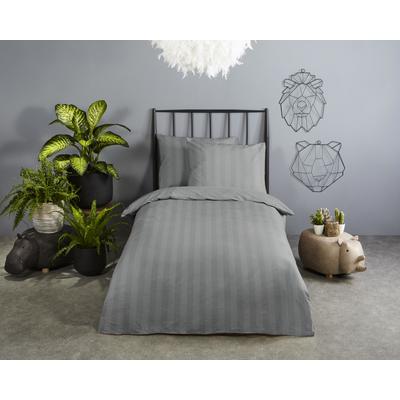 Babybettwäsche DESCANSO "Hotel Sevilla", grau, B/L: 100cm x 135cm, 1 Stk., 1 Stk., Satin, B/L: 60cm x 40cm, 2, Satin, Obermaterial: 100% Baumwolle, Bettwäsche, Satin, Reißverschluss, Wende, Luxe, Streifen, uni
