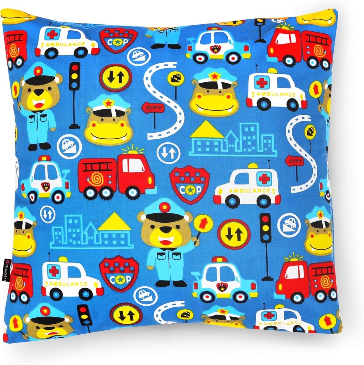 Kussensloop voor kinderen - Katoenen kussenhoes Zoete Dromen met Beer Politieagent - 40 x 40 cm