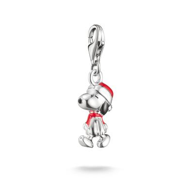 Charm-Einhänger THOMAS SABO "THOMAS SABO x Peanuts Snoopy Santa Edition Charm - Original", rot (silberfarben, schwarz, rot), Charms, Damen, Silber 925 (recycelt)