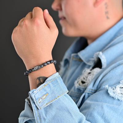 Gliederarmband ADELIA´S "Armband – Kugelarmband aus Edelstahl mit Achat 21 cm", grau, Armbänder, Damen, 21cm, Edelstahl, Gliederarmband, Ideal als Geschenk – dezent und elegant