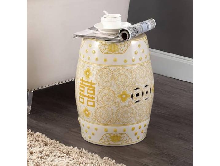 SOFACHEN Dekorativer Keramik-Gartenhocker, Chinesischer Porzellan-Hocker mit Hohl-Design, Glasierte Handbemalte Sitzgelegenheit, Beistelltisch für Terrasse, Wohnzimmer(D)