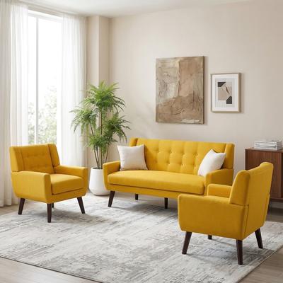 DREAMSIDEA 3-Piece Mid-Century Modern Living Room Set with Loveseat and 2 Chairs