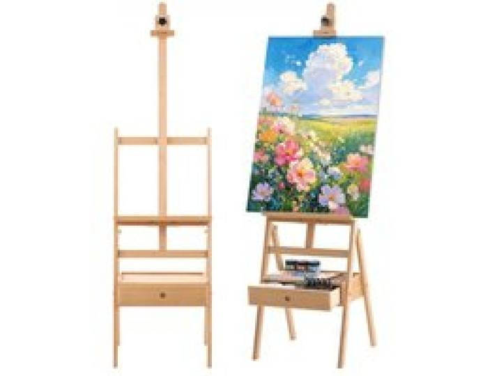 VEVOR Atelierstaffelei Standstaffelei für Leinwände bis 910 mm Naturfarbe, Holzstaffelei für Künstler/innen, Acryl-, Öl-, & Aquarellmalerei, Höhen-& Winkelverstellbar, H-Form, Aufbewahrungsschublade