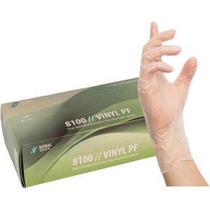 NITRAS-MEDICAL Einmalhandschuhe Vinyl PF, transparent, 100 St., Vinyl, puder- & latexfrei, lebensmittelecht, Größe XL