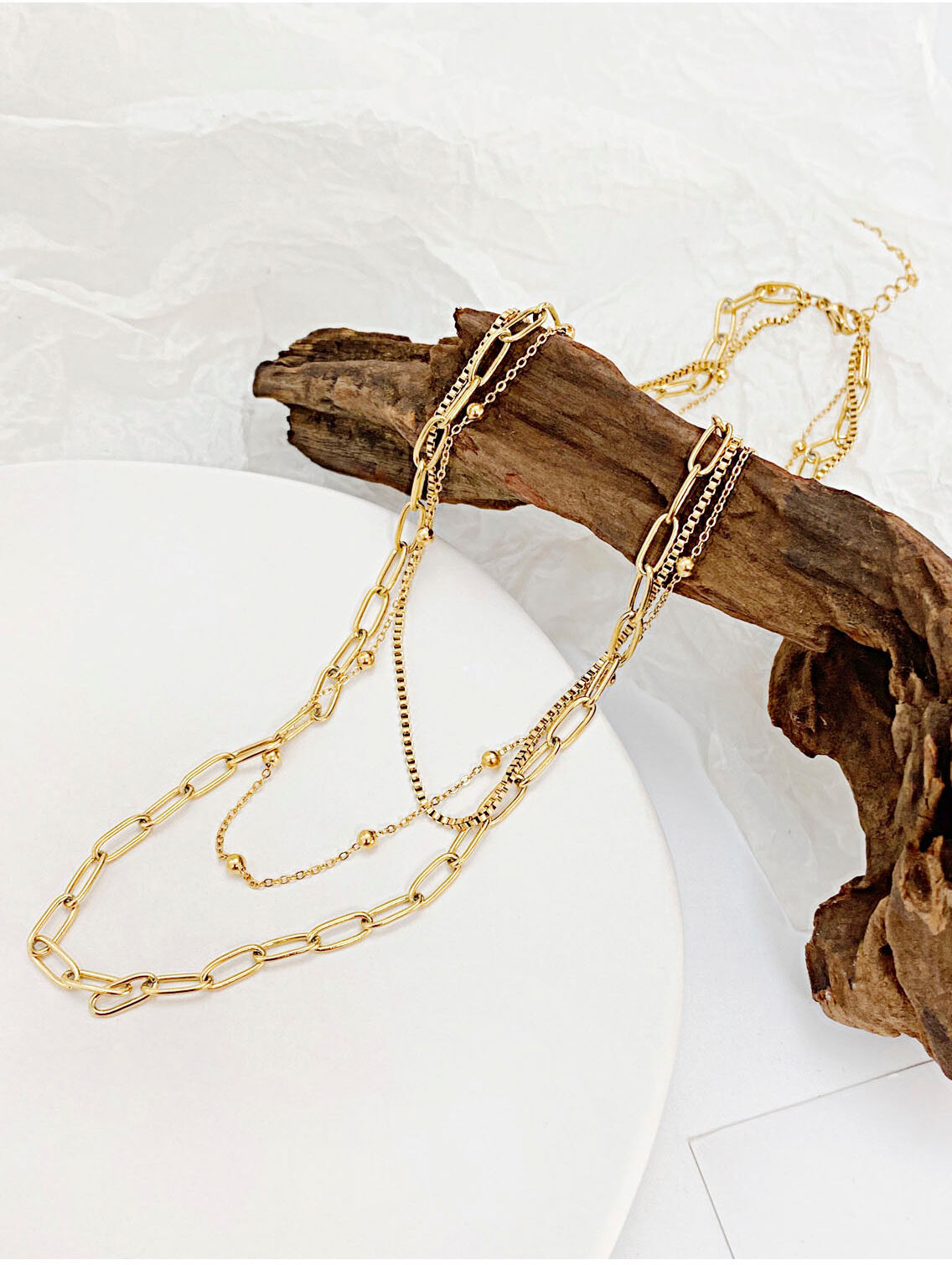 Edelstahlkette FIRETTI "Schmuck Geschenk Trio Layerkette", gold (gelbgoldfarben), Halsketten, Damen, Edelstahl, L: 45, Edelstahlkette gelbgoldfarben Edelstahl, L: 45