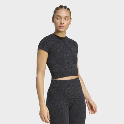 T-Shirt ADIDAS PERFORMANCE "WORKOUT ESSENTIALS KNIT SNAKE", Damen, Gr. M, schwarz (schwarz, carbon), Obermaterial: 68% Polyamid, 23% Polyester, 9% Elasthan, Rundhals, Shirts T-Shirt, mit nahtloser Knit-Konstruktion, körperkonturierende Linien
