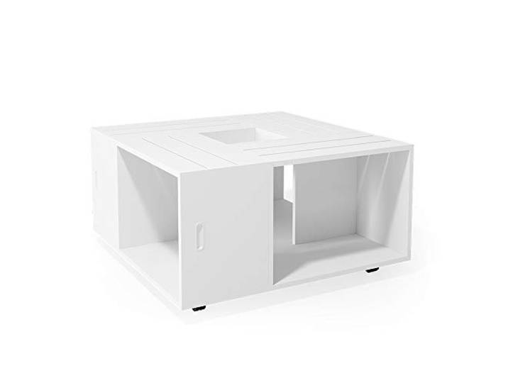 Vicco Couchtisch Anton, Weiß, 80 x 80 cm zur Aufbewahrung von Zeitschriften und Fernbedienungen