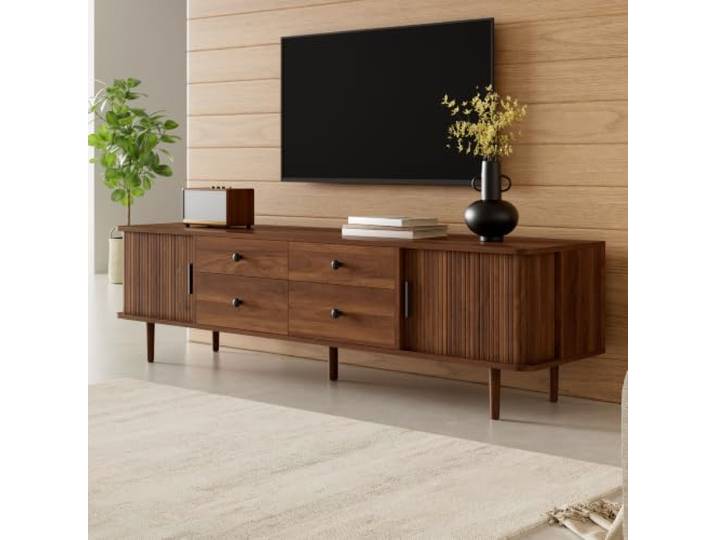 BXEYXE TV-Lowboard 165 cm, MDF TV-Schrank mit 4 Schubladen und 2 Schiebetüren, großer Stauraum, runde Ecken