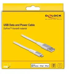 Delock USB Daten- und Ladekabel für iPhone™, iPad™, iPod™ DuPont Kevlar® weiß 3m