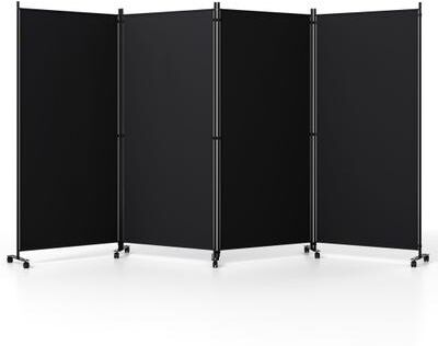 Costway 4 Panel Folding Privacy Screen Room Divider with Wheels-Black